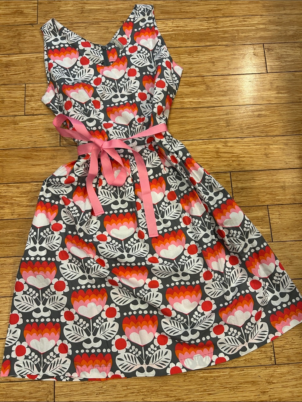 Hanna Andersson Gray Floral Midi Dress with Pink & Red Accents